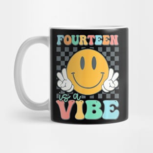 Fourteen Is A Vibe 14Th Birthday Smile Face Hippie Boys Girl Mug